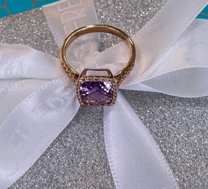 Rose Gold Pink Amethyst and Diamond Cocktail Ring