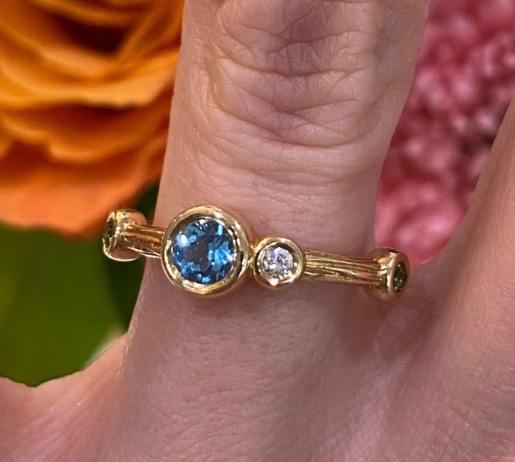 Yellow Gold Multi Gemstone Stackable Ring