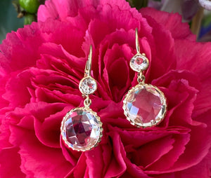 Yellow Gold Crystal White Topaz Earrings