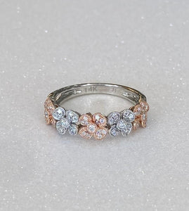 Two Tone Rose and White Gold Diamond Flower Band