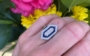Art Deco Inspired White Gold Sapphire and Diamond Ring