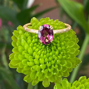 Yellow Gold Bezel Diamond Band Garnet Ring