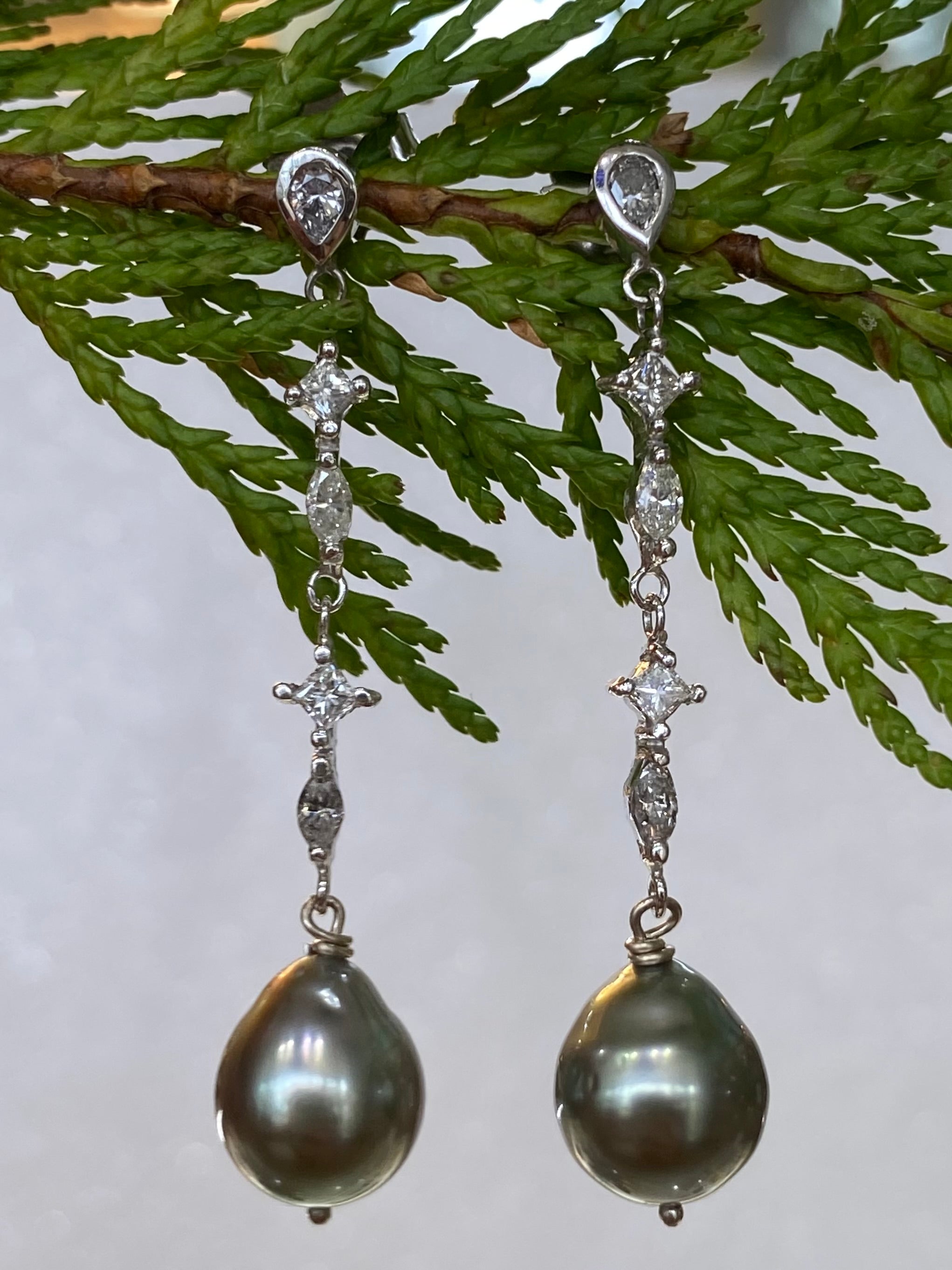 Radiant Night Tahitian Pearl and Diamond Earrings