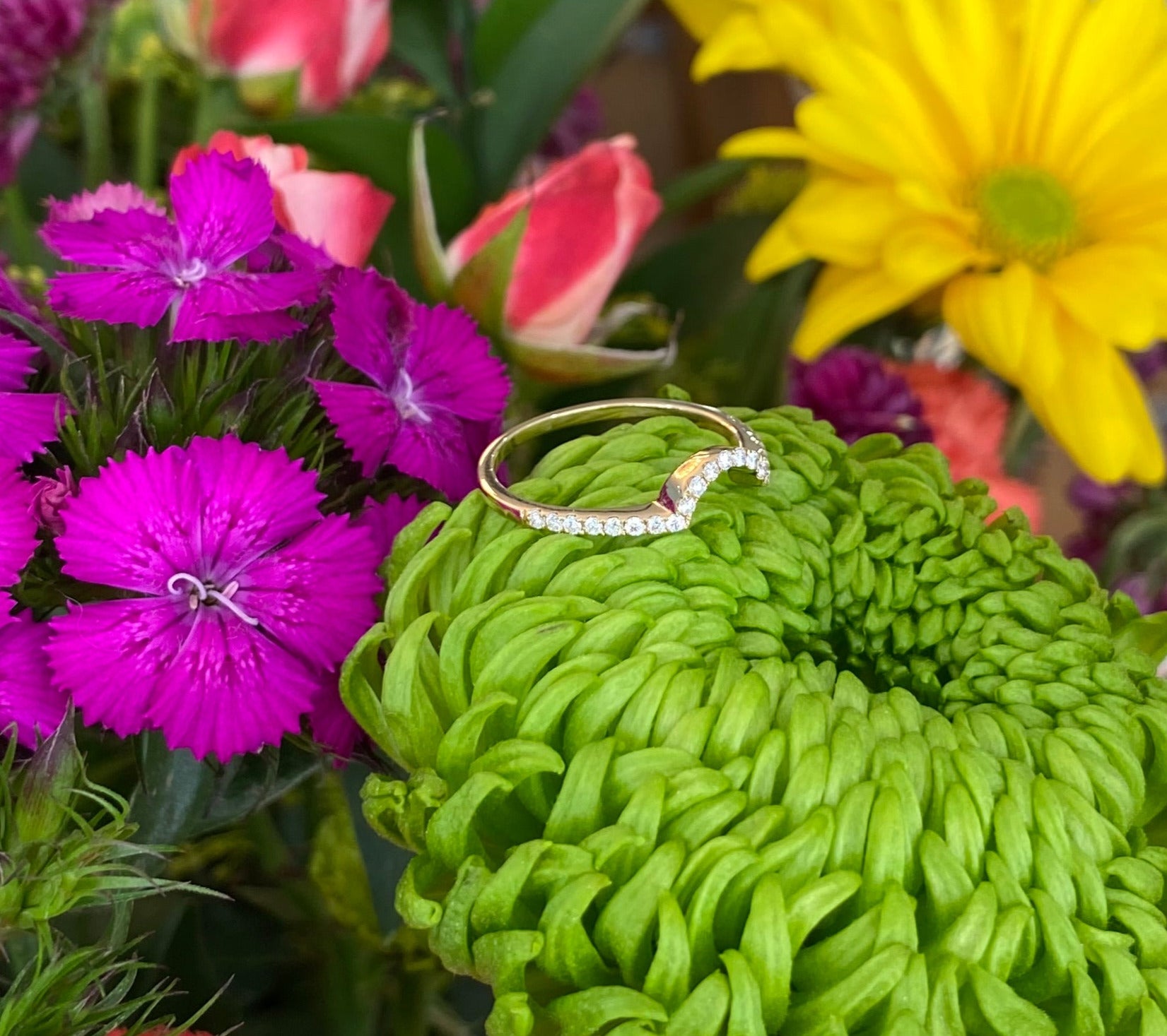 Vintage Yellow Gold Round Diamond Halo Engagement Ring and Wedding Band