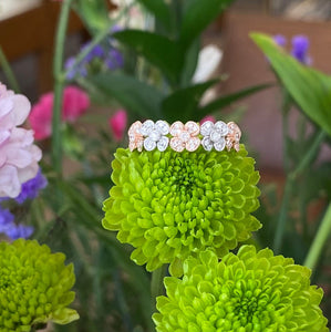 Two Tone Rose and White Gold Diamond Flower Band