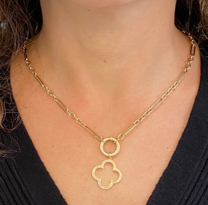 Clover & Circle Drop Pendant Paper Clip Necklace