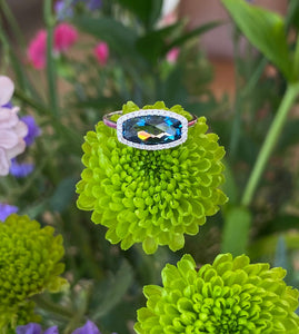 White Gold Deep Blue Topaz and Diamond Ring