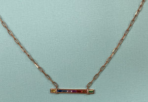 Rose Gold Rainbow Sapphire Bar Necklace