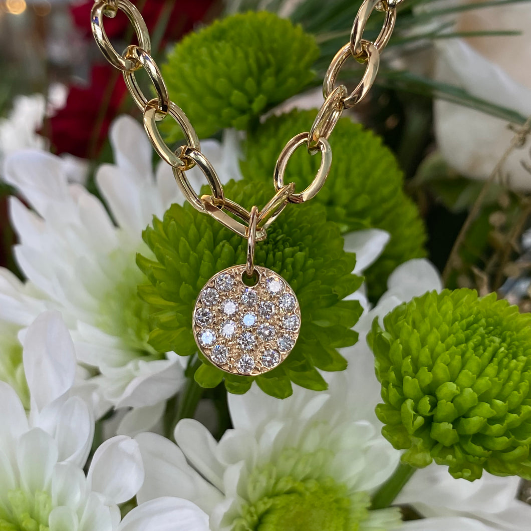 Bold Yellow Gold Pave Diamond Disk Necklace