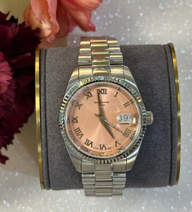 Salmon Mother of Pearl Dial Silver Toned Bracelet Watch