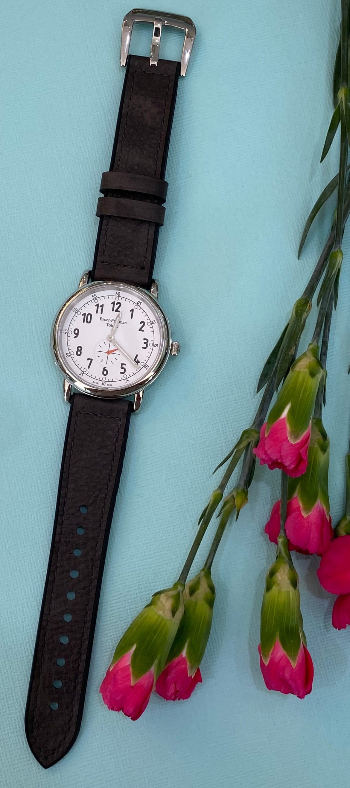 White Dial Grey Leather Stainless Steel Watch