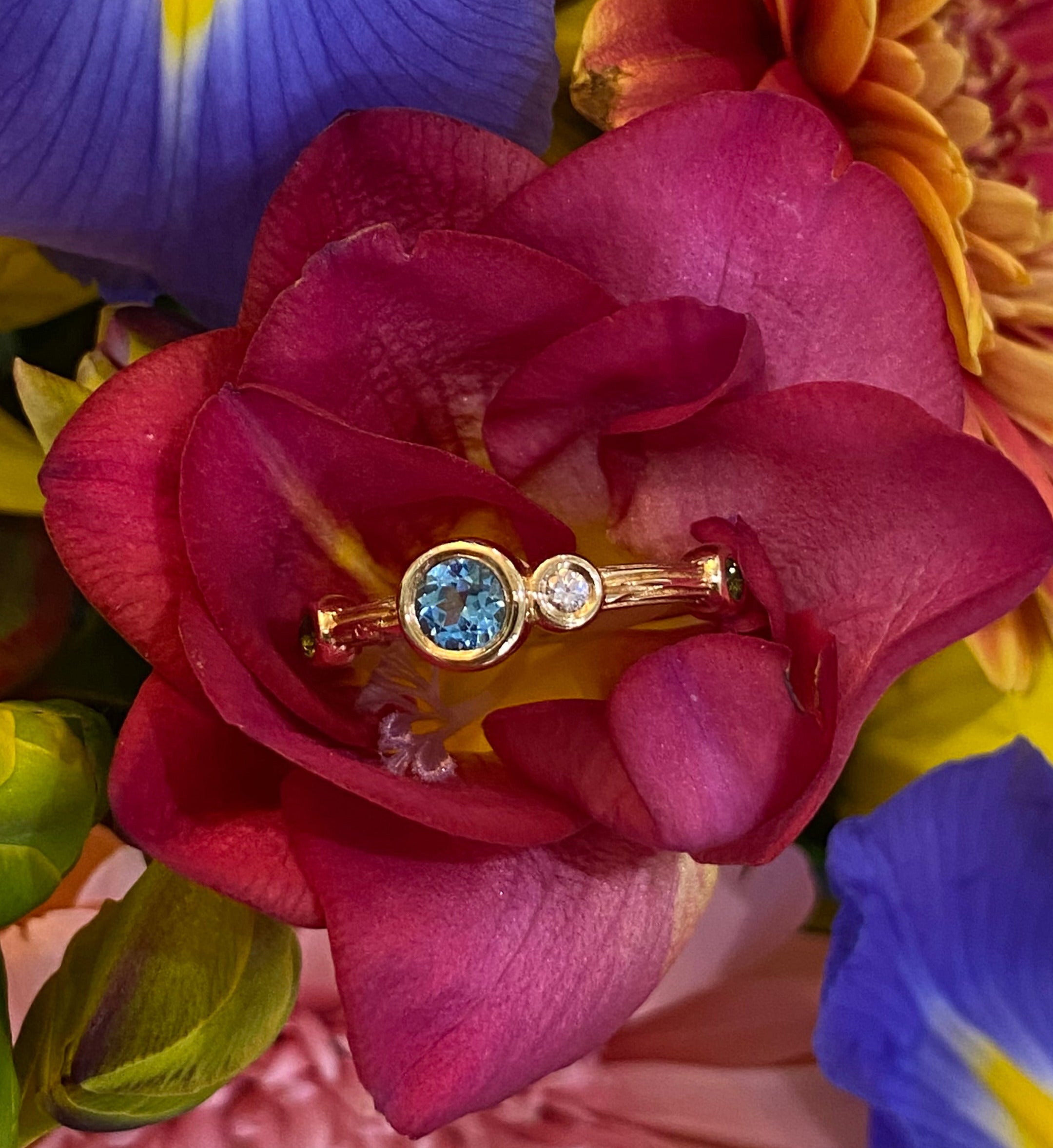 Yellow Gold Multi Gemstone Stackable Ring