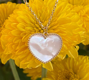 Yellow Gold Mother of Pearl Heart Pendant Necklace