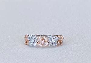 Two Tone Rose and White Gold Diamond Flower Band