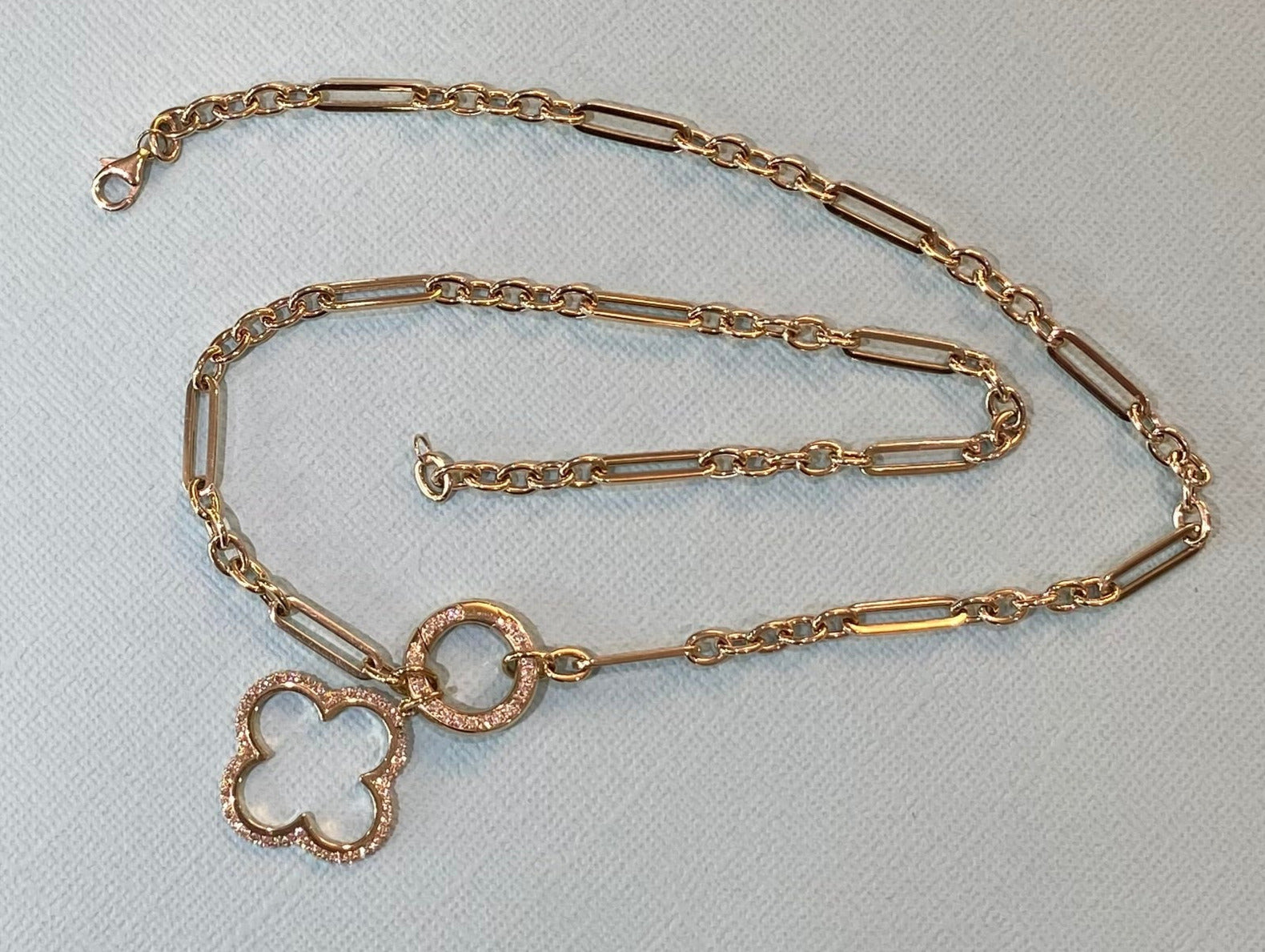 Clover & Circle Drop Pendant Paper Clip Necklace