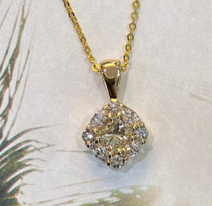 One-of-a-Kind Princess Cut Diamond Halo Pendant Necklace