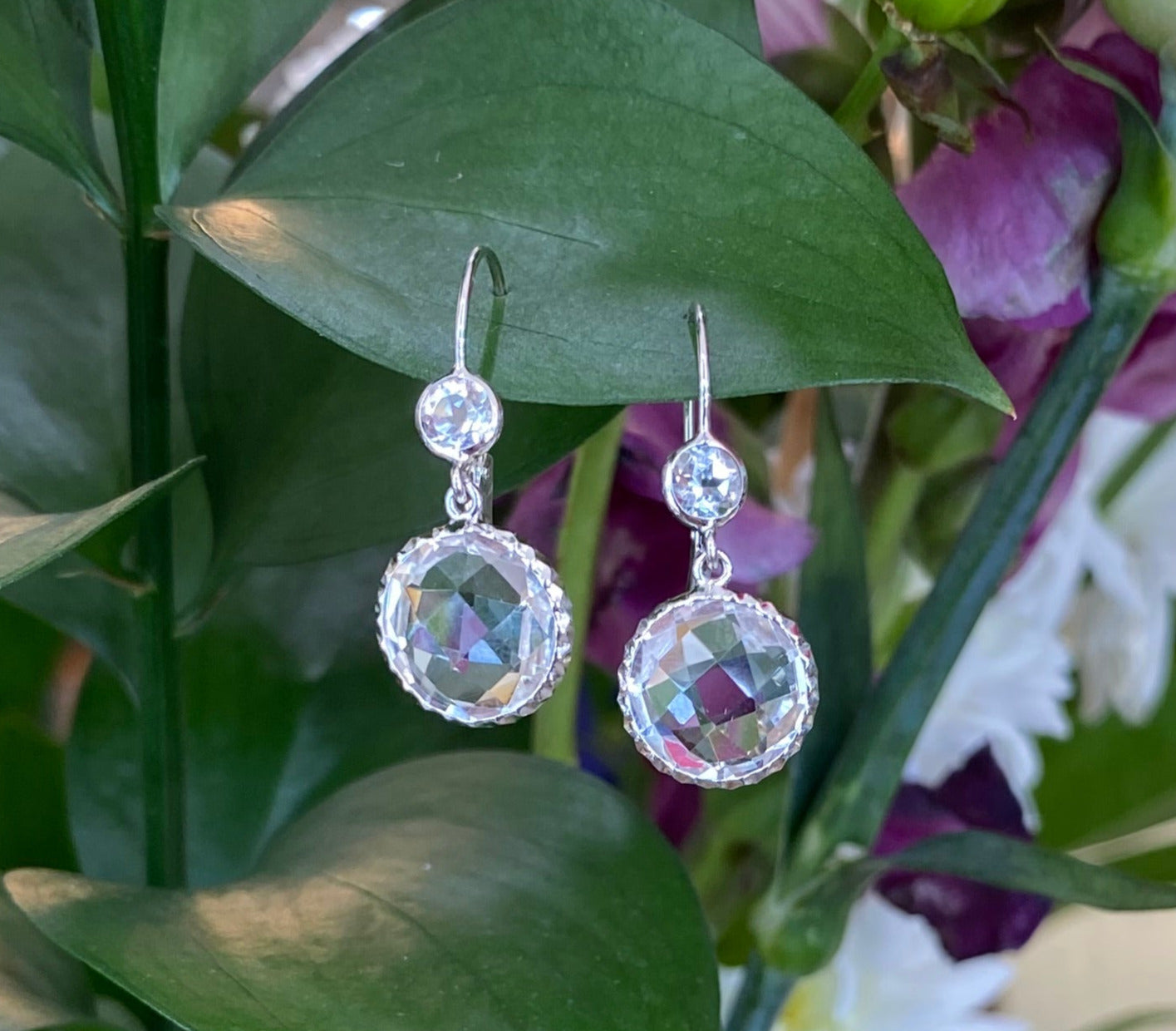 White Gold Crystal Topaz Earrings
