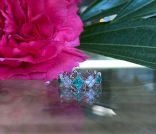 Load image into Gallery viewer, Emerald and Diamond White Gold Quatrefoil Ring
