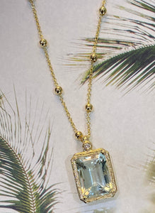 Green Amethyst and Diamond Pendant Necklace