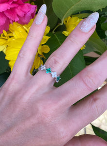 Emerald and Diamond White Gold Quatrefoil Ring