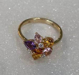 Yellow Gold Gemstone and Diamond Bouquet Ring