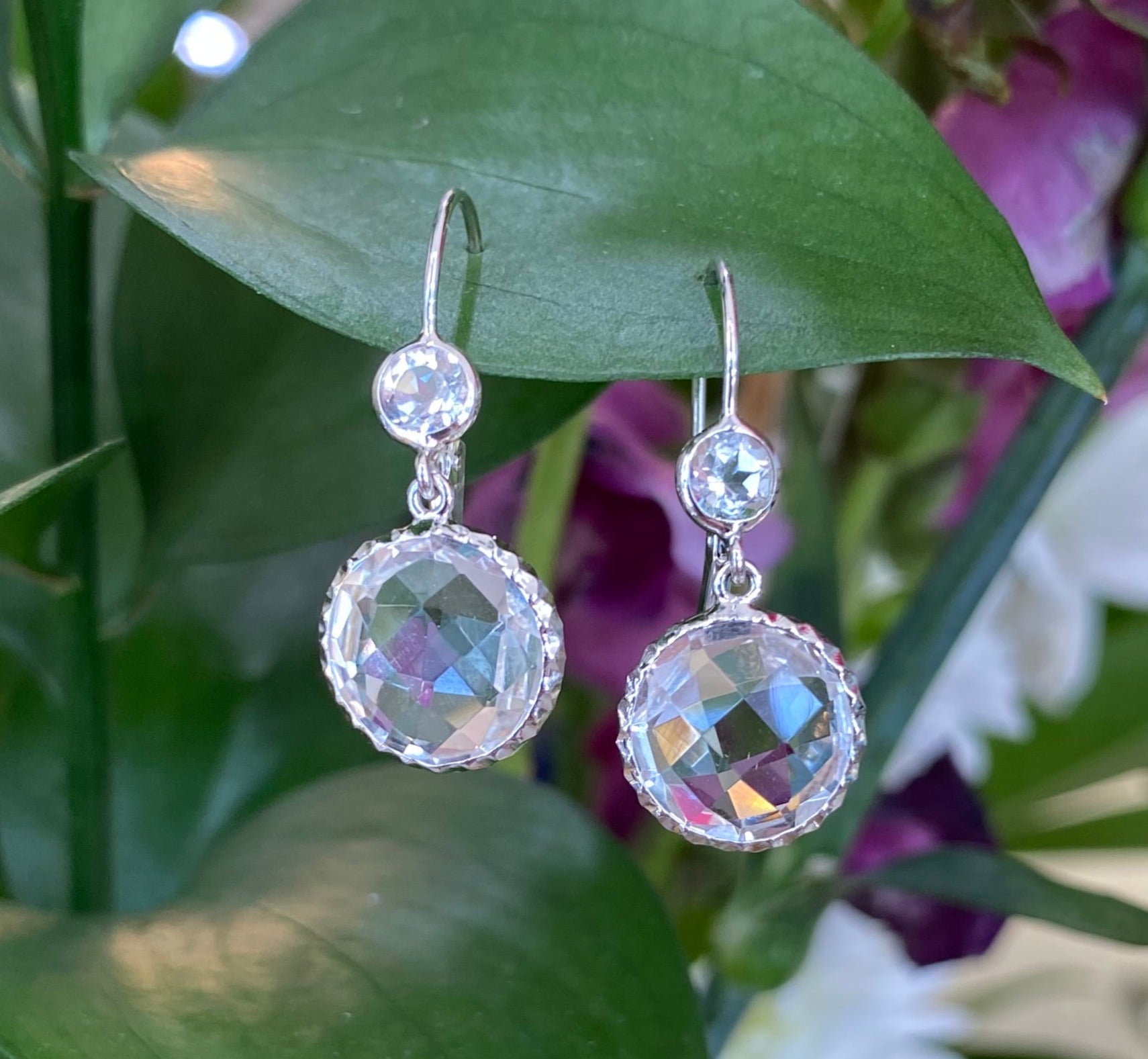 White Gold Crystal Topaz Earrings