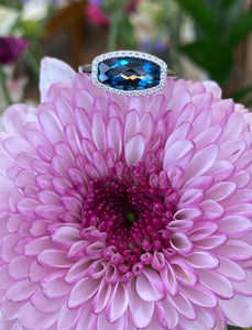 White Gold Deep Blue Topaz and Diamond Ring