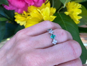 Emerald and Diamond White Gold Quatrefoil Ring