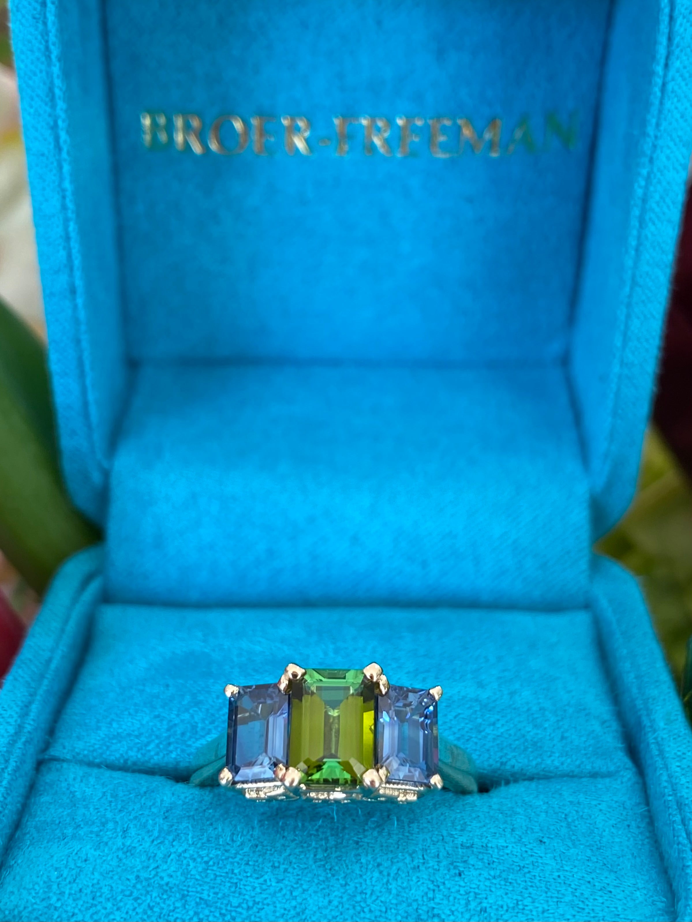 *On The Rocks* Green Tourmaline & Blue Sapphire Cocktail Ring in Yellow Gold 🍹