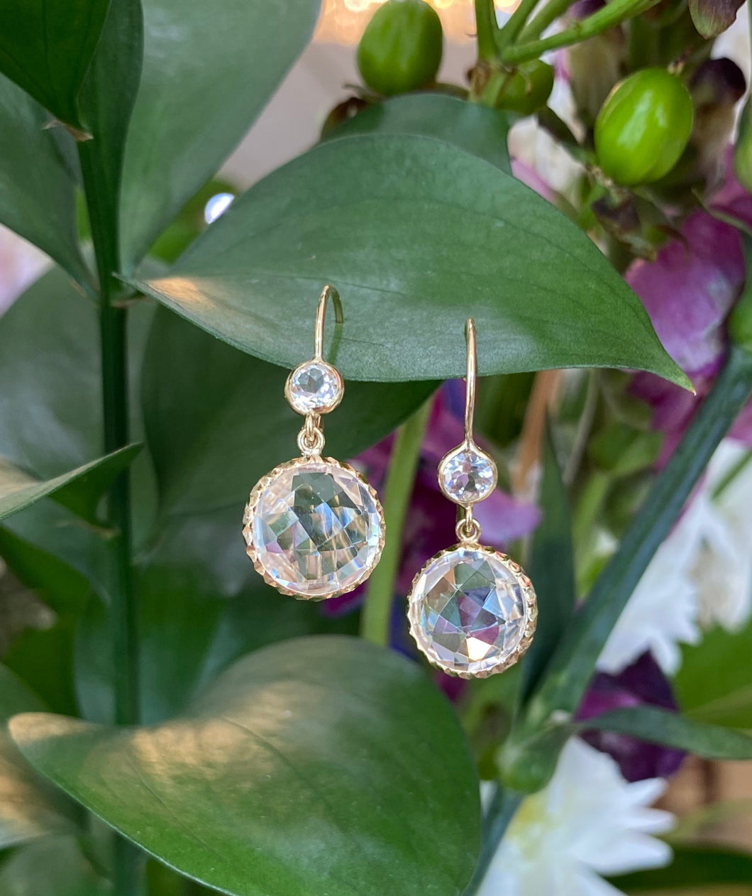 Yellow Gold Crystal White Topaz Earrings