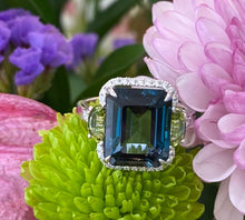 Load image into Gallery viewer, Blue Topaz Peridot and Diamond Cocktail Ring
