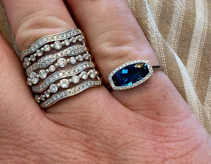 White Gold Deep Blue Topaz and Diamond Ring