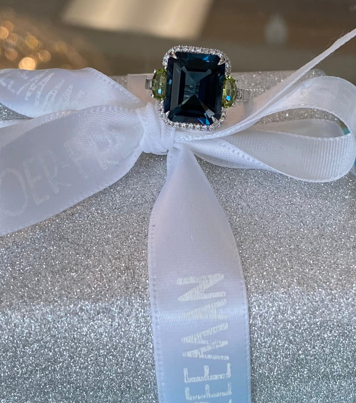 Blue Topaz Peridot and Diamond Cocktail Ring