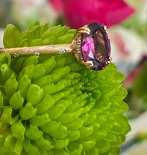 Load image into Gallery viewer, Yellow Gold Bezel Diamond Band Garnet Ring
