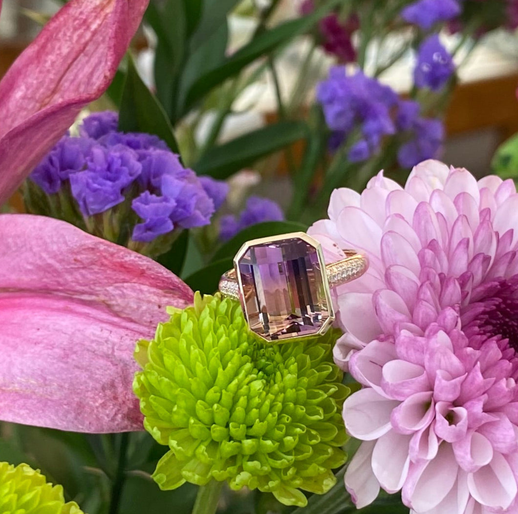 Yellow Gold Ametrine and Diamond Cocktail Ring