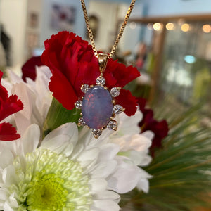 Vintage Opal and Diamond Pendant Necklace