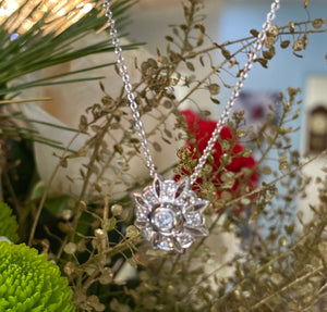 Vintage Floral Diamond Pendant Necklace