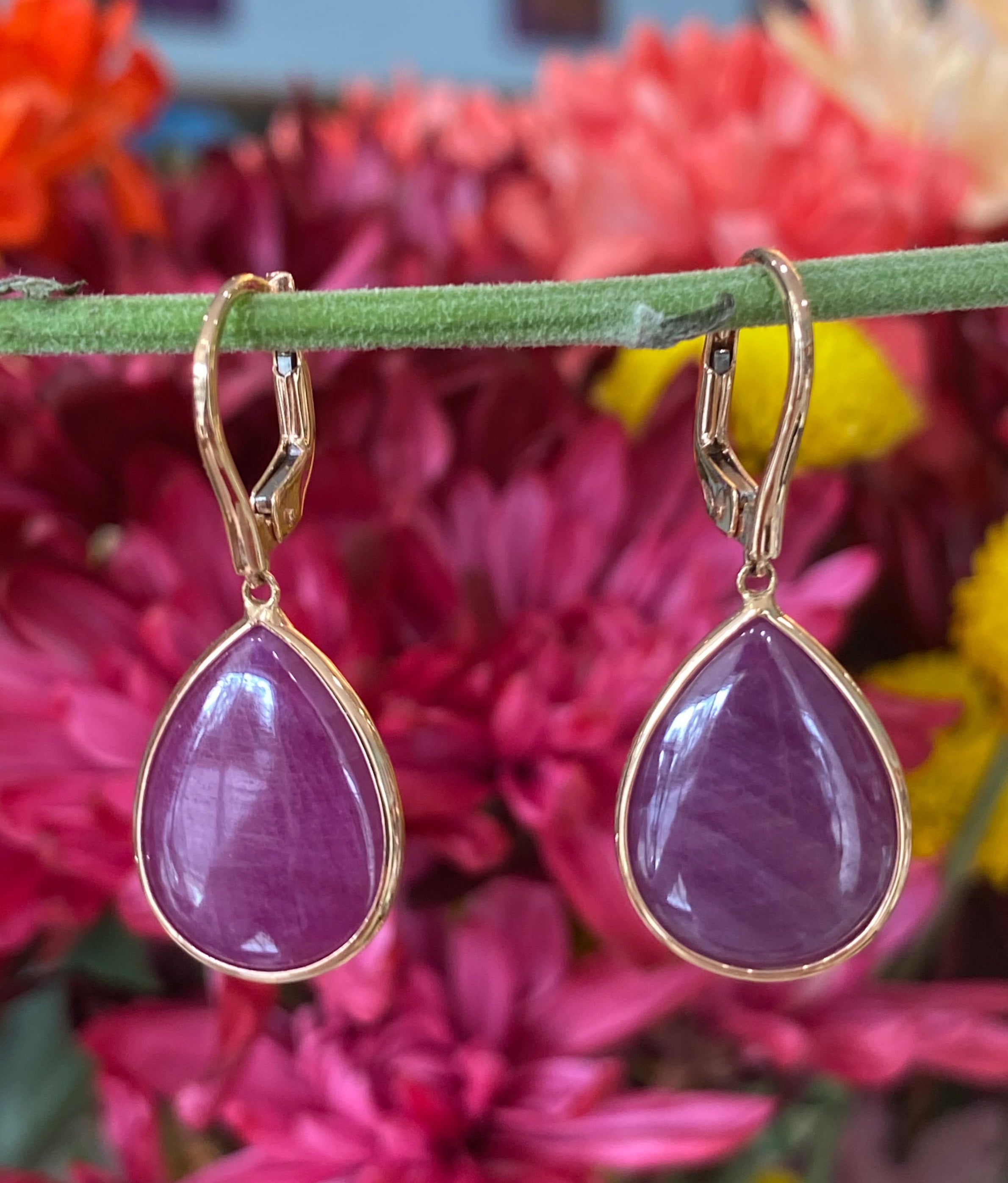 18K Rose Gold Tear Drop Gemstone Earrings