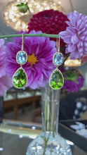 Load and play video in Gallery viewer, Peridot and Auqamarine Gemstone Dangle Earrings
