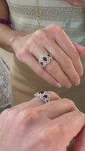 Load and play video in Gallery viewer, Oval Ruby &amp; Diamond Three Stone Ring
