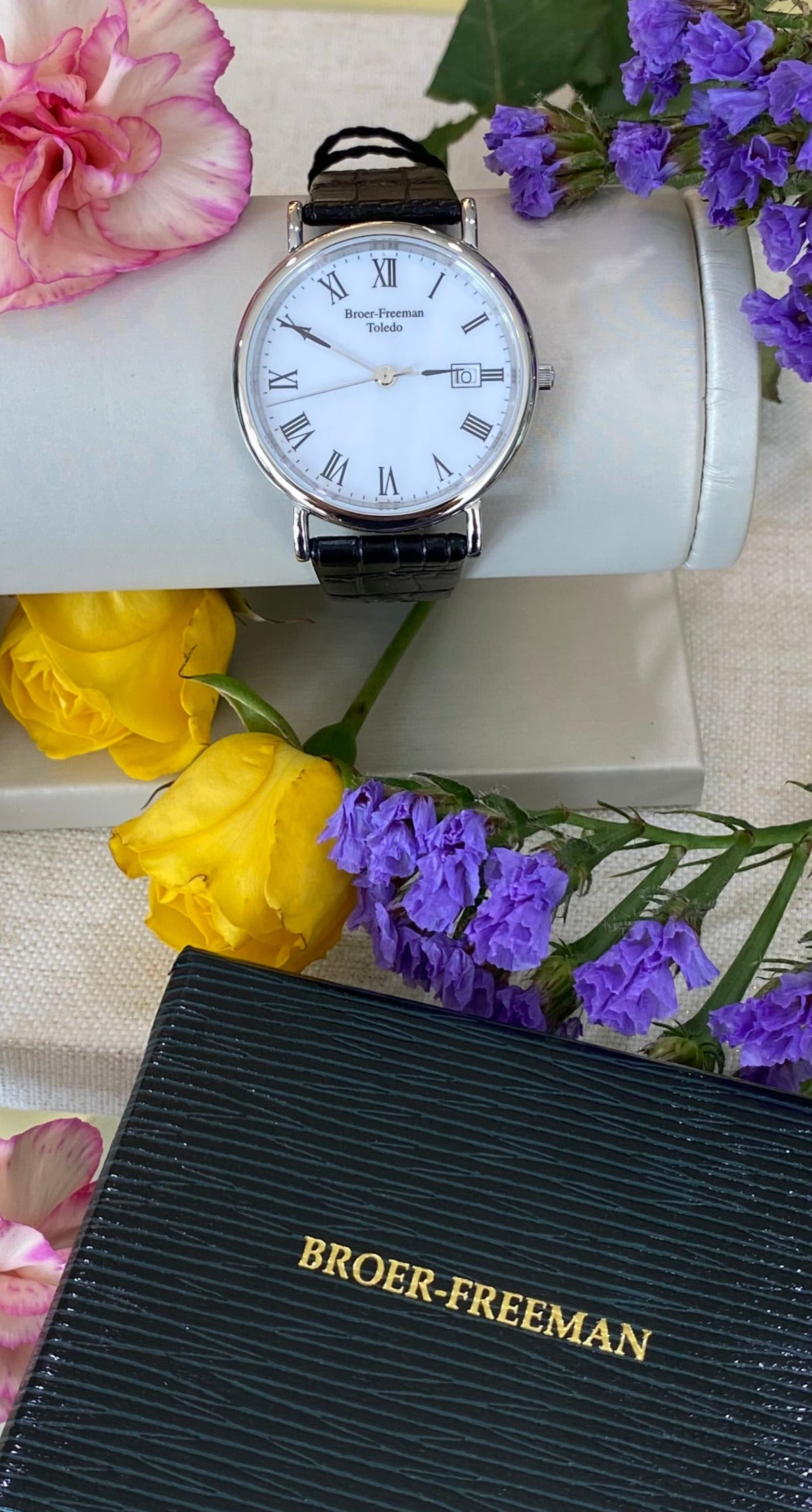 White Dial Silver Toned Black Leather Watch