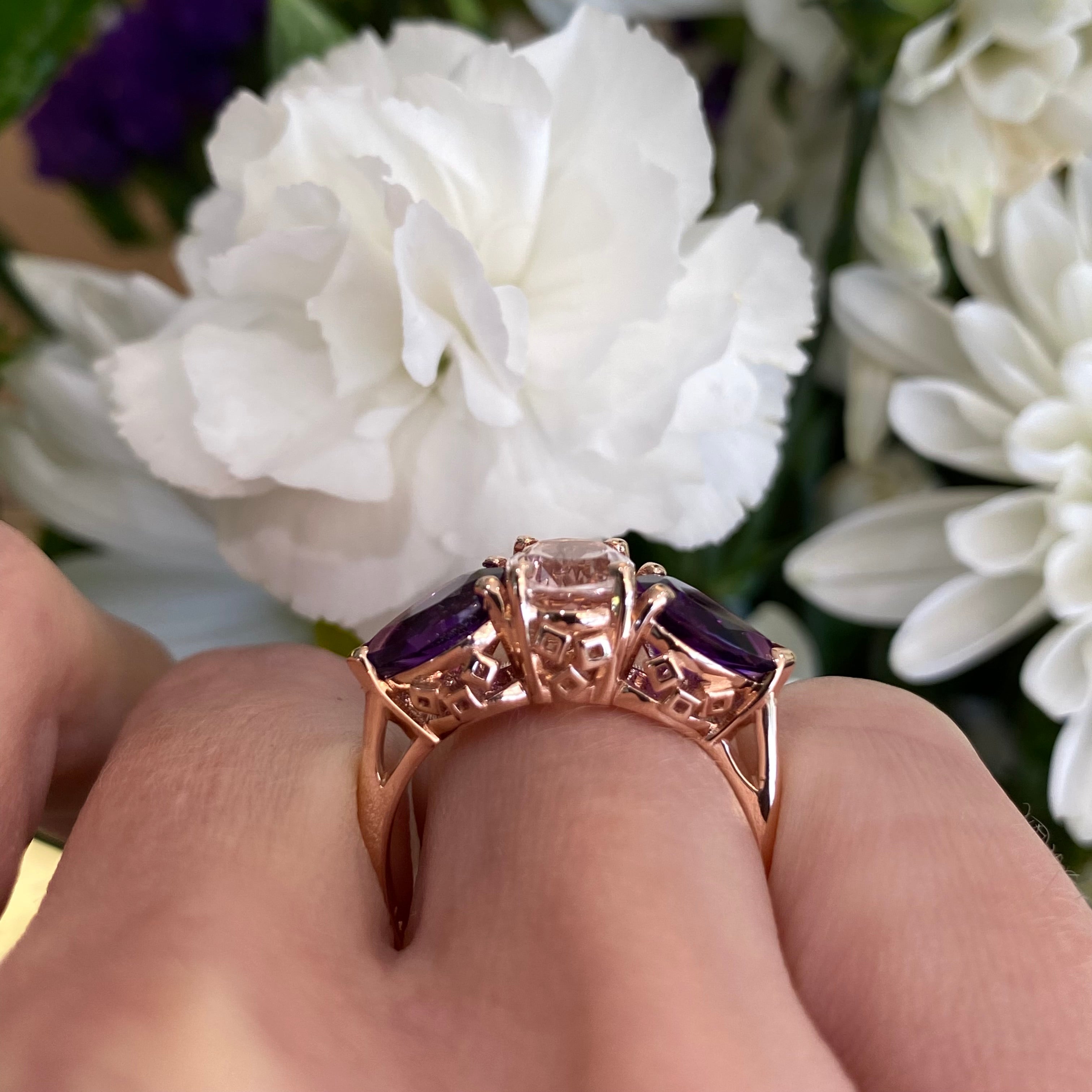 *On The Rocks* Morganite, Amethyst & Rose Gold Cocktail Ring 🍹