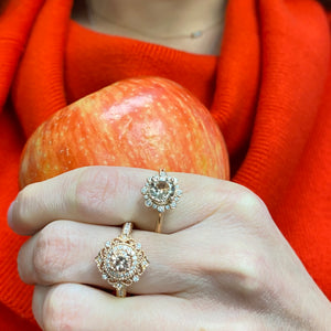 Vintage Inspired Lace Rose Gold, Morganite & Diamond Ring