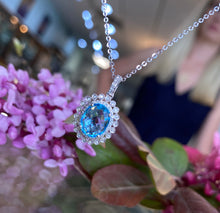 Load image into Gallery viewer, Blue Topaz &amp; Diamond Pendant with Adjustable Chain
