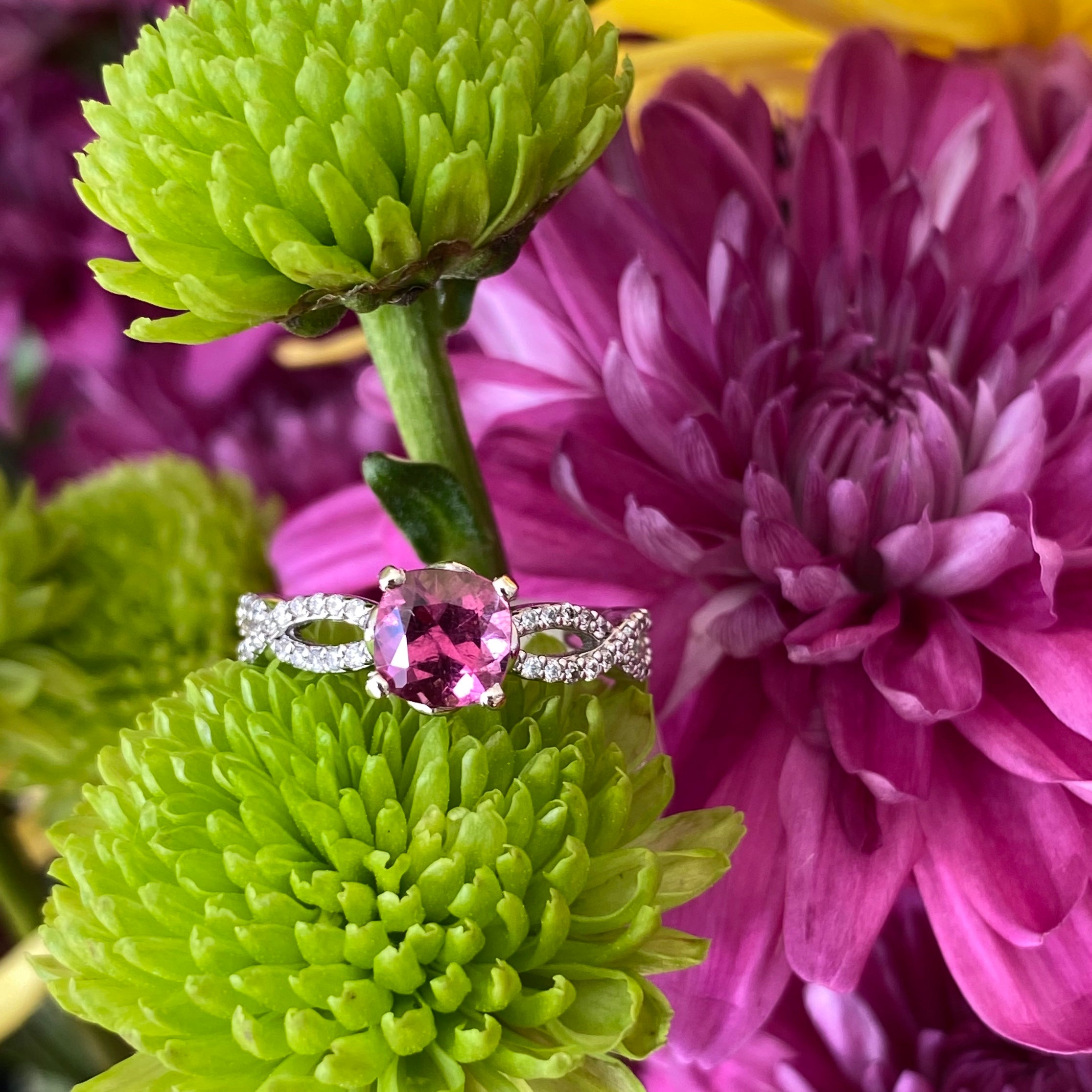 Pink Tourmaline & Diamond Infinity Twist Ring