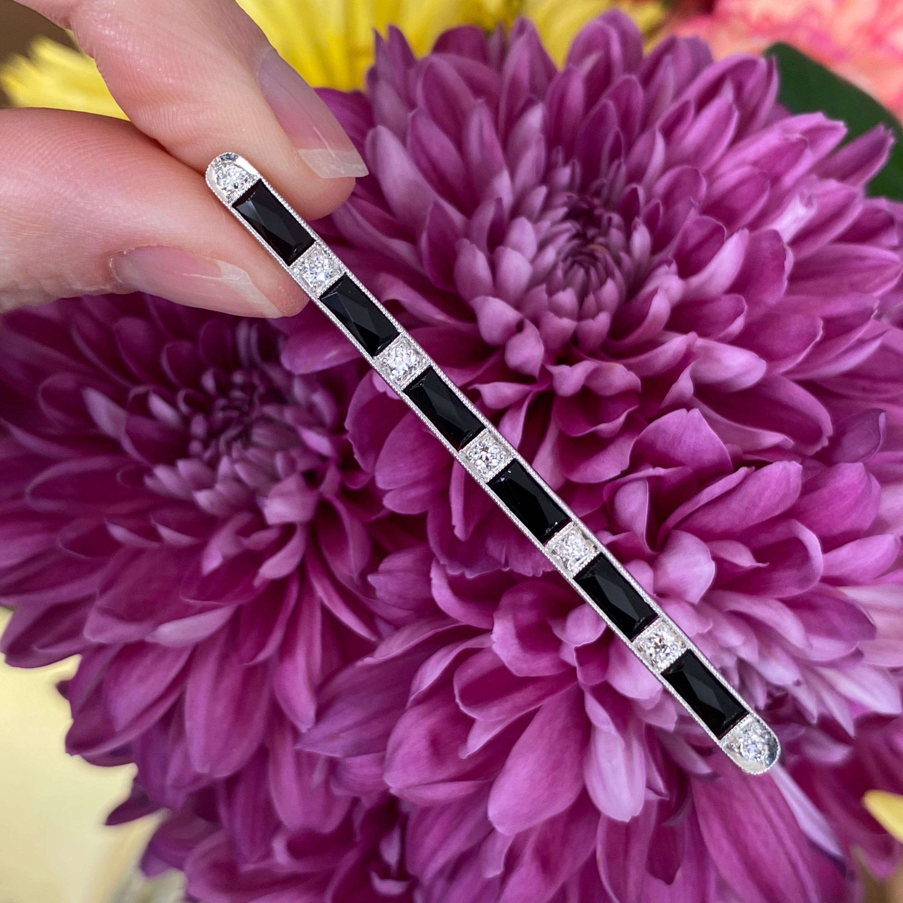 Art Deco Black & White Bar Brooch