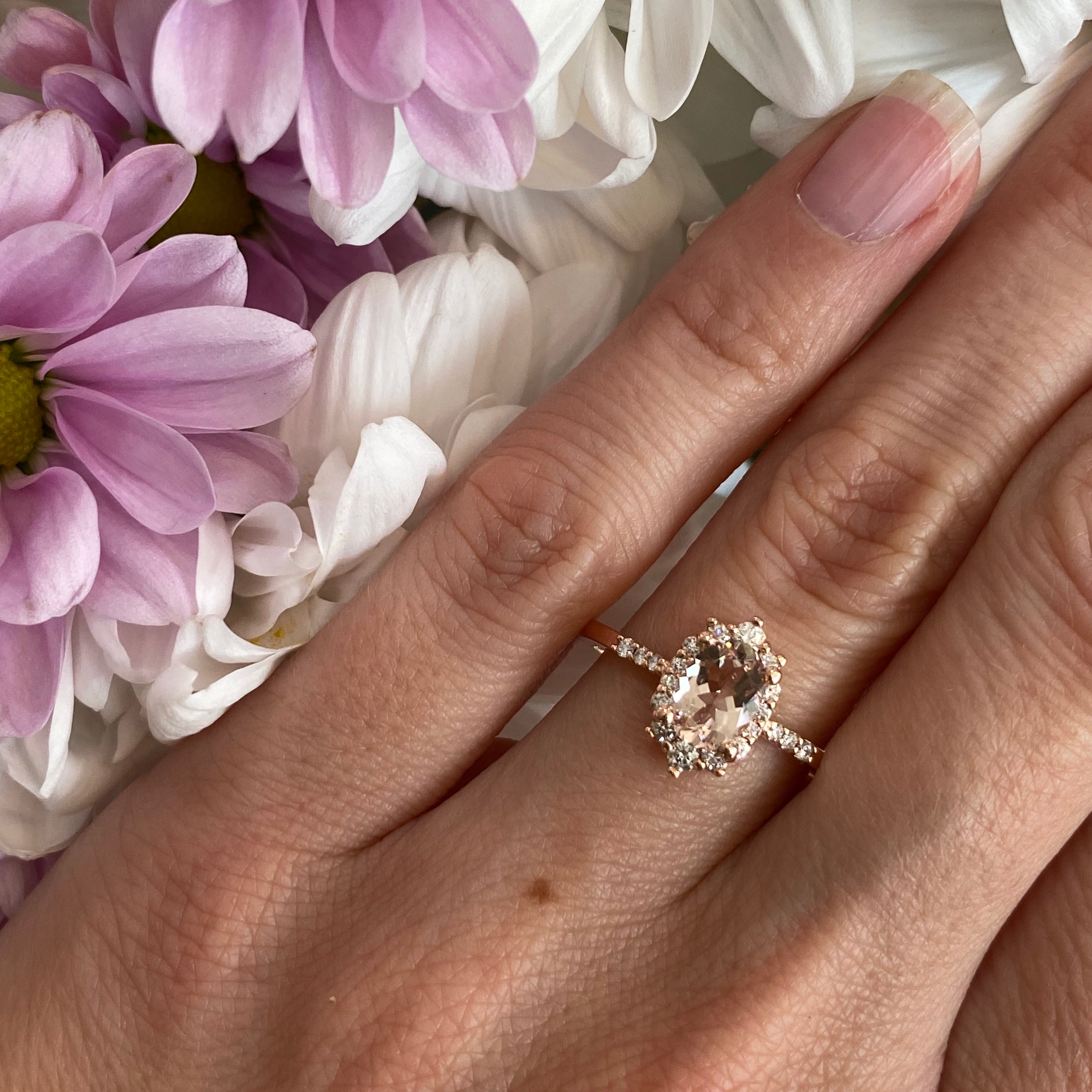 Oval Halo Morganite & Diamond Ring in Rose Gold
