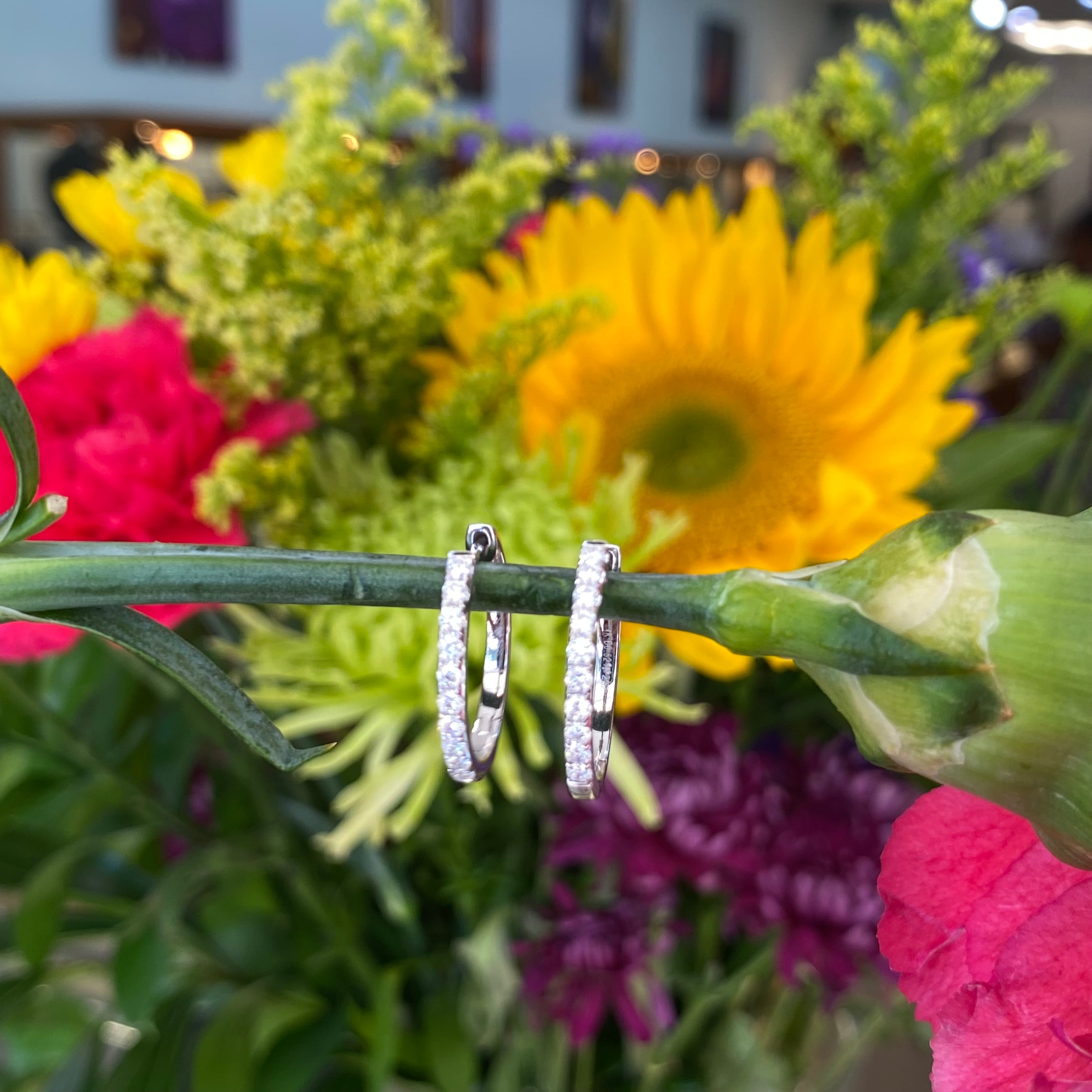 White Gold Diamond Medium Huggie Hoops