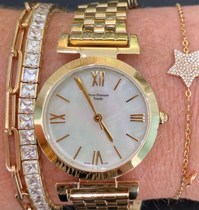 Mother of Pearl Dial Gold Toned Bracelet Watch