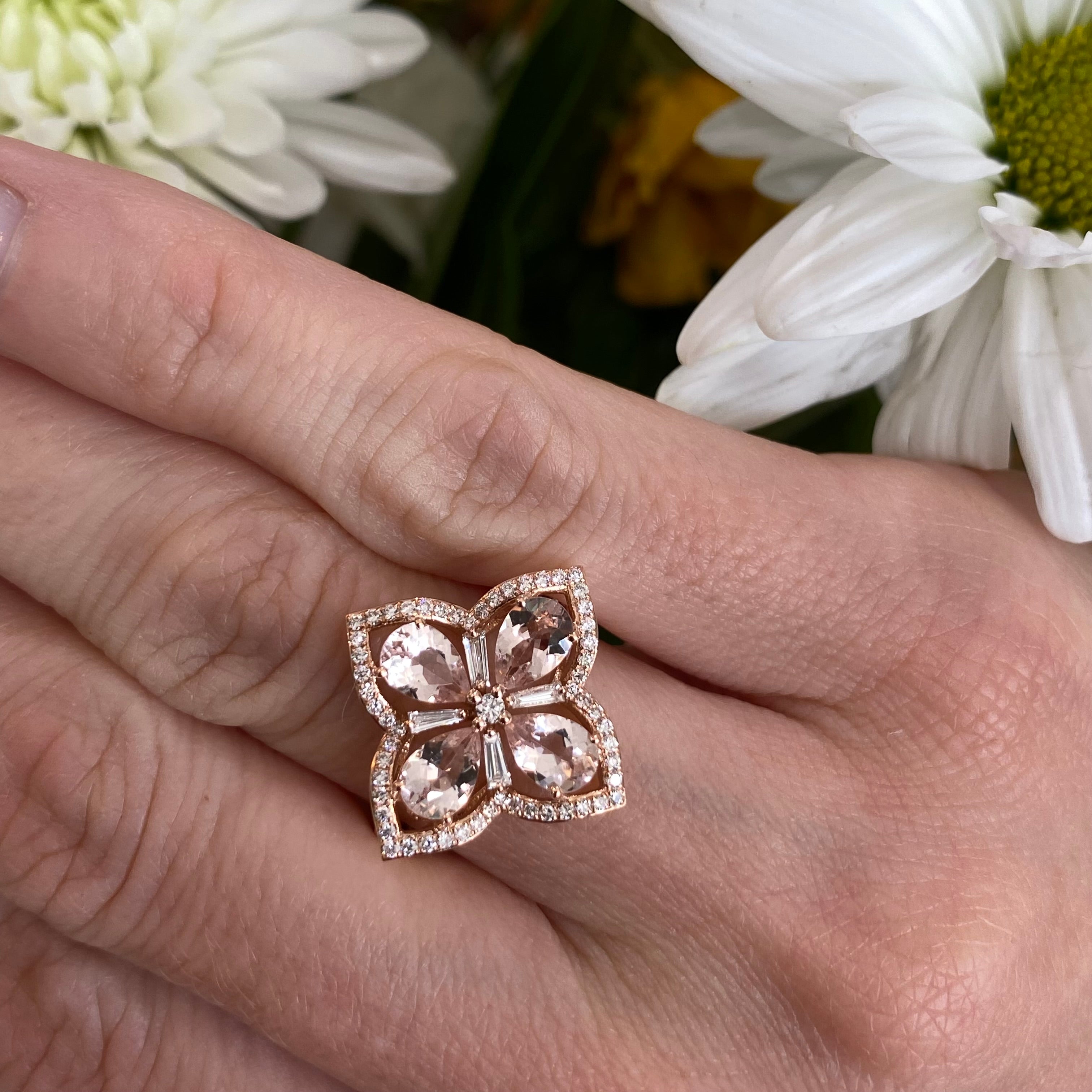 Rosé Clover Morganite and Diamond Ring